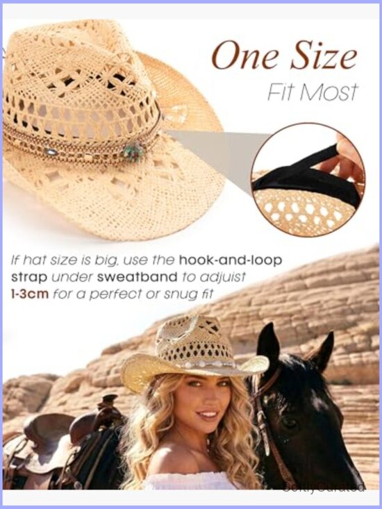 Straw Cowboy Hat with Interchangeable Bands, Wide Brim, Adjustable main image 7